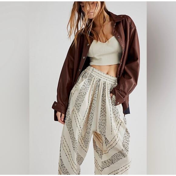 Free People Pants - Free People Once Upon Yarn Dye Harem Pants Ivory Cream Black Size XS